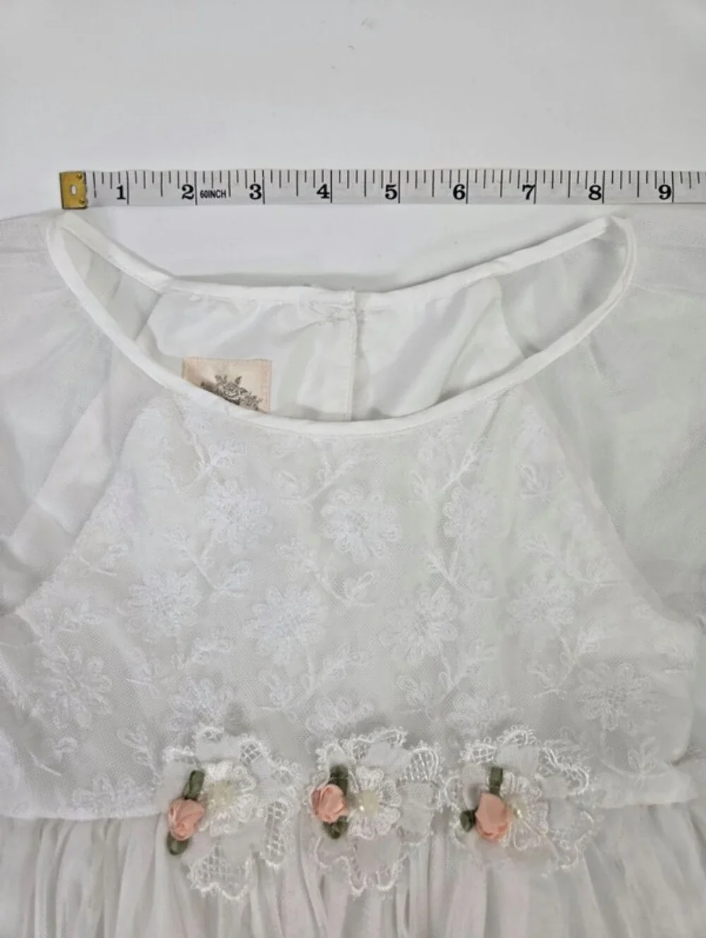 Laura Ashley London White Layered Tulle Short Puff Sleeve Dress Girls Size 6